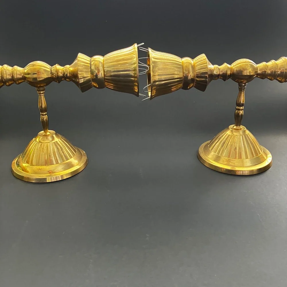 Vintage Brass Wall Sconces Pair Fluted Spindle Candle Holders Made in India 10